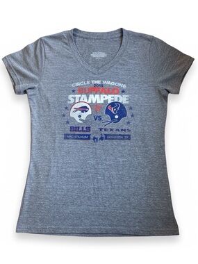 NFL Buffalo Bills vs Texans Graphic Tee Women, XL V-Neck T-Shirt Heather Gray